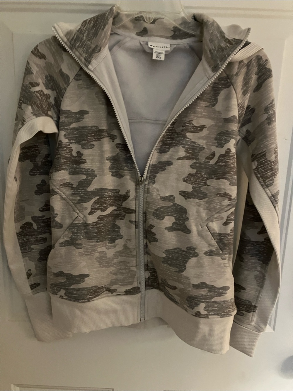 Athleta Neutral Gray Camo Zip-Up Sweater Hoodie